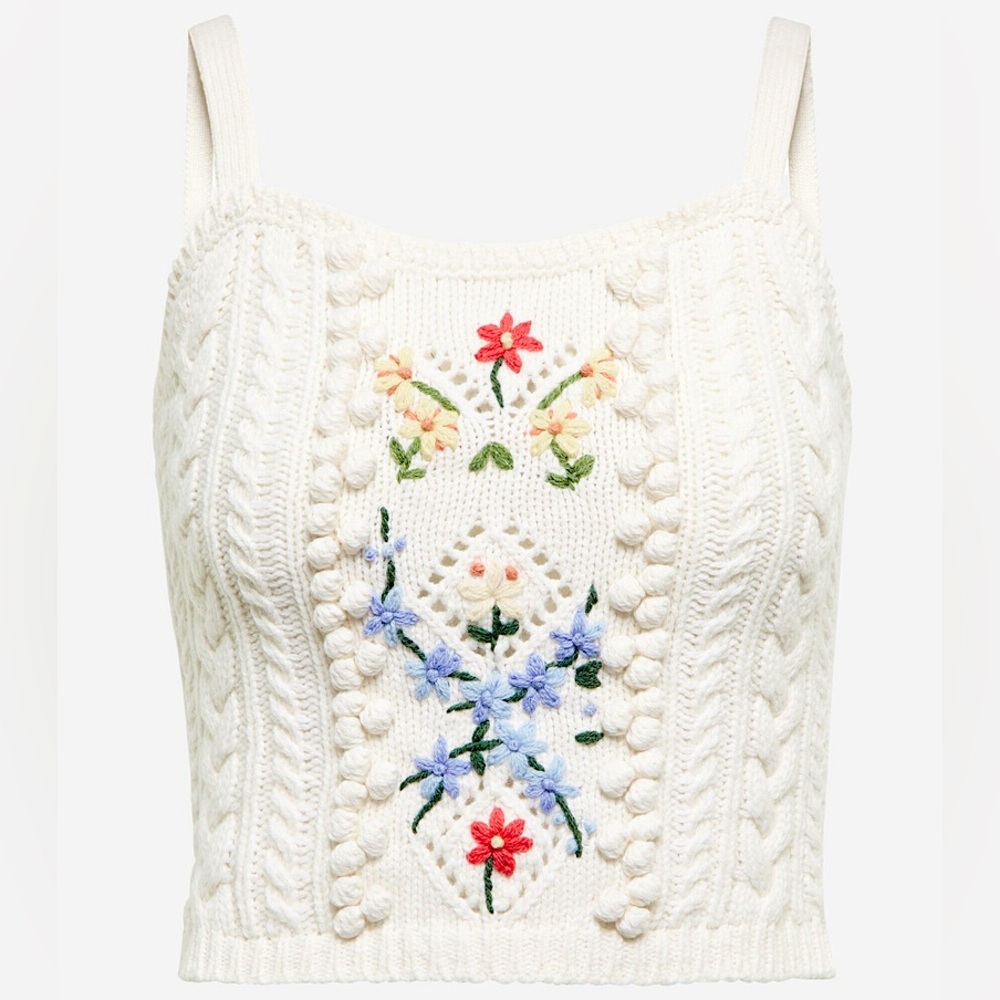 NWT Rare Polo Ralph Lauren Embroidered Wool-Blend Sweater Tank Top Sz L Floral